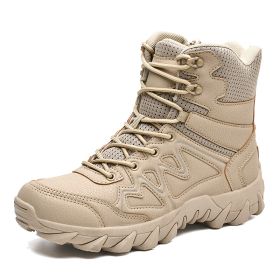 Outdoor Men Hiking Shoes Waterproof Breathable Tactical Combat Army Boots Desert Training Sneakers Anti-Slip Mens Military Boots (Color: sand color, size: 44)